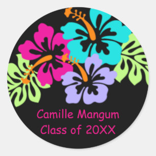 Tropical Hibiscus - Graduation Circle Stickers