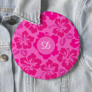 tropical hibiscus hawaii girly floral pattern 6 inch round button