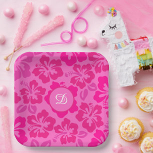 tropical hibiscus hawaii girly floral pattern paper plate