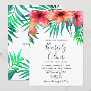 Tropical Hibiscus Hawaiian Beach Wedding Invitation