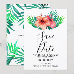 Tropical Hibiscus Hawaiian Beach Wedding Invitation
