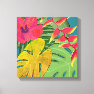 Tropical Hibiscus Heliconia & Leaves  Canvas Print