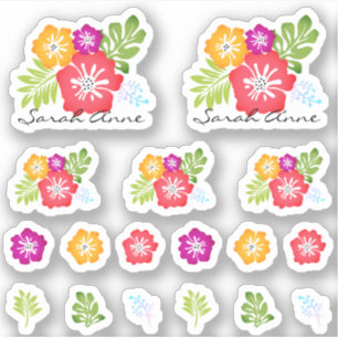 Tropical Hibiscus Illustrated Flowers