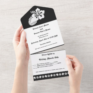 Tropical Hibiscus in Black All In One Invitation