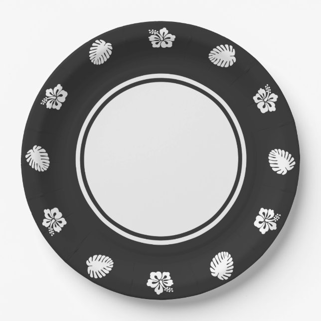 Tropical Hibiscus in Black Paper Plate (Front)