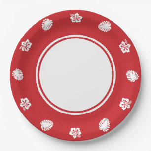 Tropical Hibiscus in Cherry Paper Plate