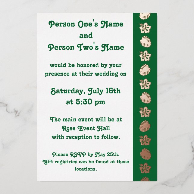Tropical Hibiscus in Green Foil Invitation (Front)
