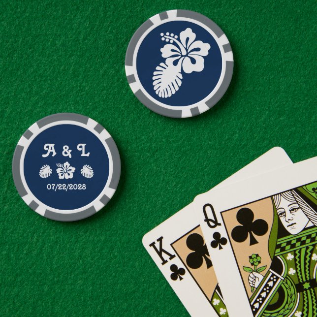 Tropical Hibiscus in Navy Poker Chips (Poker Table (Double))