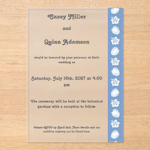Tropical Hibiscus in Periwinkle Acrylic Wedding Invitations