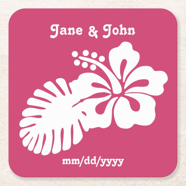 Tropical Hibiscus in Raspberry Paper Coaster (Front)