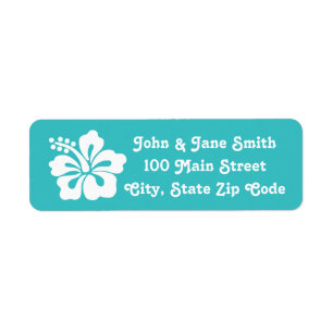 Tropical Hibiscus in Turquoise Address Label