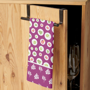 Tropical Hibiscus Leaf Illustration Pattern Kitchen Towel