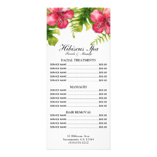 Tropical Hibiscus Leaves Spa Salon Price List Rack Card