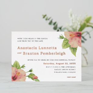 Tropical Hibiscus Letterpress Wedding Invitation