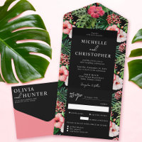 Tropical Hibiscus Modern Wedding Black
