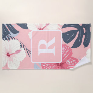 Tropical Hibiscus Monogram personalized Beach Towel