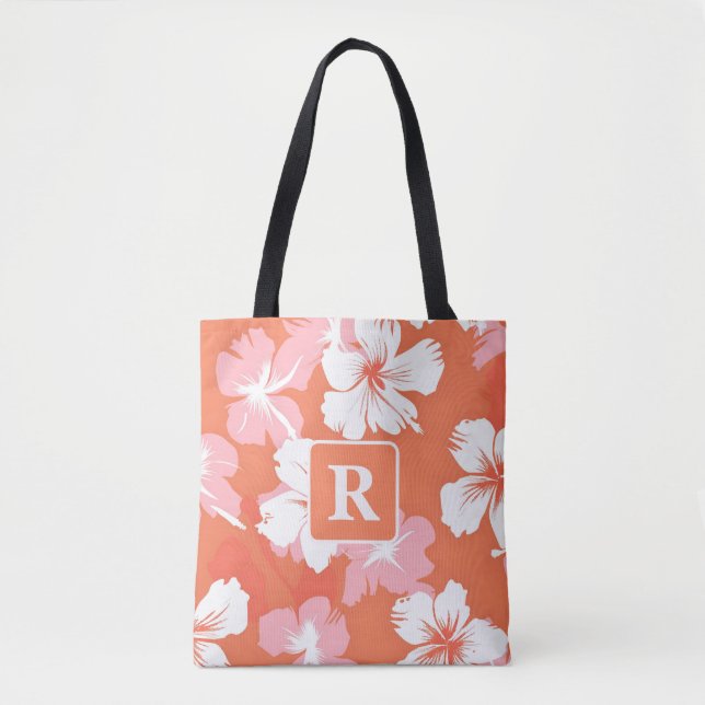Tropical Hibiscus Monogram personalized Tote Bag (Front)
