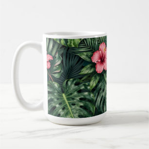 Tropical Hibiscus Monstera Jungle Pattern Coffee Mug