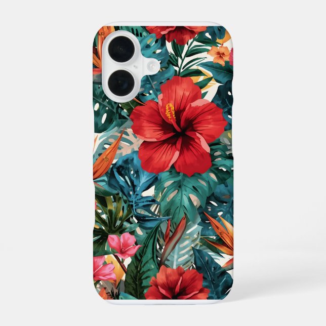 Tropical Hibiscus & Monstera Leaves Phone Case | E (Back)