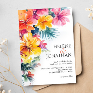 Tropical Hibiscus Ocean Beach Destination Wedding Invitation