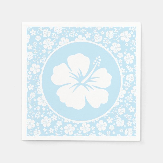 Tropical Hibiscus on Blue Napkin (Front)