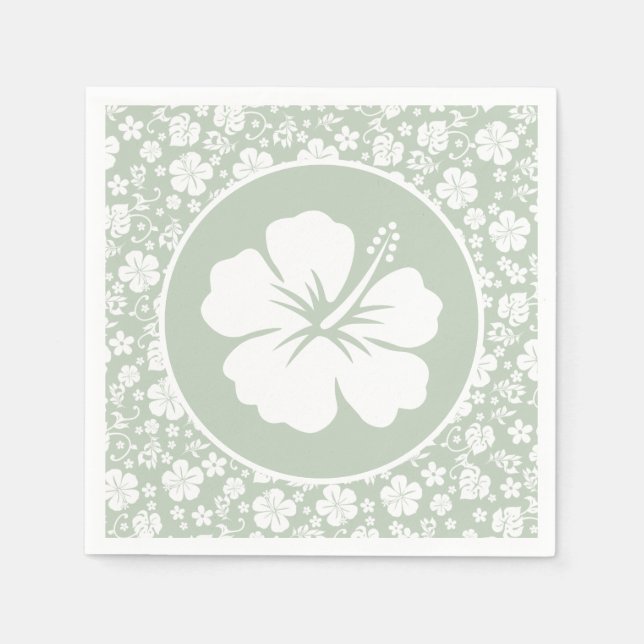 Tropical Hibiscus Pale Green Napkin (Front)