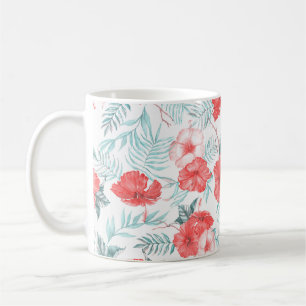 Tropical Hibiscus Palm Seamless Print Coffee Mug