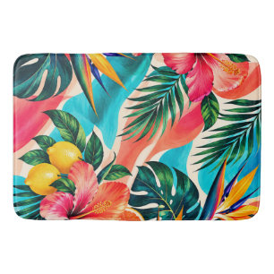 Tropical Hibiscus Paradise Botanical Art Bath Mat
