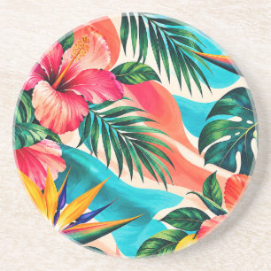 Tropical Hibiscus Paradise Botanical Art Coaster
