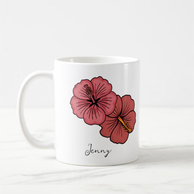 Tropical hibiscus pattern personalized  coffee mug (Left)
