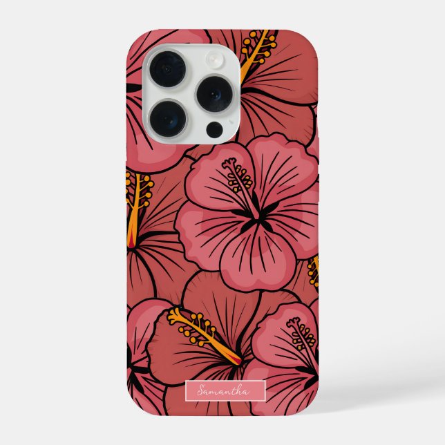 Tropical hibiscus pattern personalized iPhone case (Back)