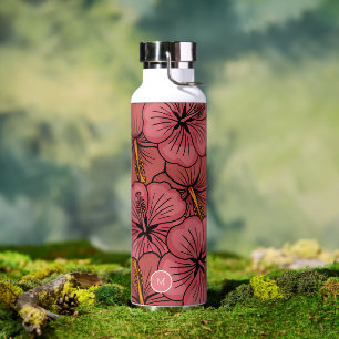 Tropical hibiscus pattern personalized  water bottle
