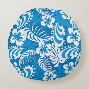 Tropical Hibiscus Pattern Round Pillow
