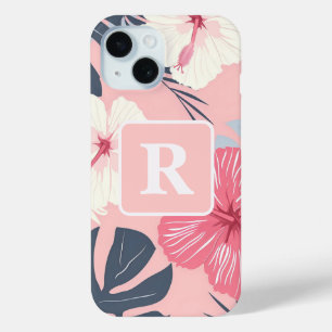 Tropical Hibiscus personalized Monogram iPhone 15 Case