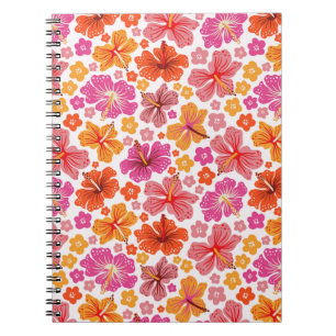 Tropical hibiscus - pink & orange notebook