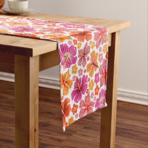 Tropical hibiscus - pink & orange short table runner