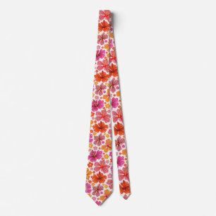 Tropical hibiscus - pink & orange tie