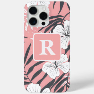Tropical Hibiscus pink personalized Monogram iPhone 15 Pro Max Case