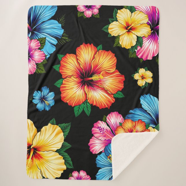 Tropical Hibiscus Sherpa Blanket (Front)