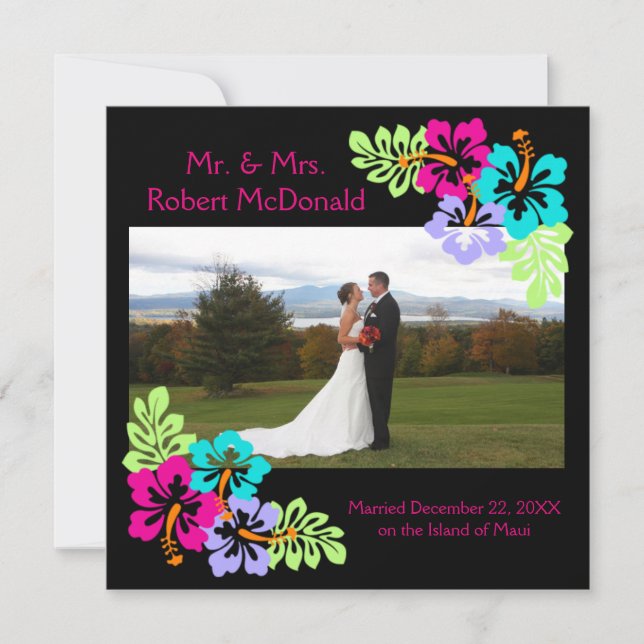 Tropical Hibiscus - Square Wedding Announcement (Front)