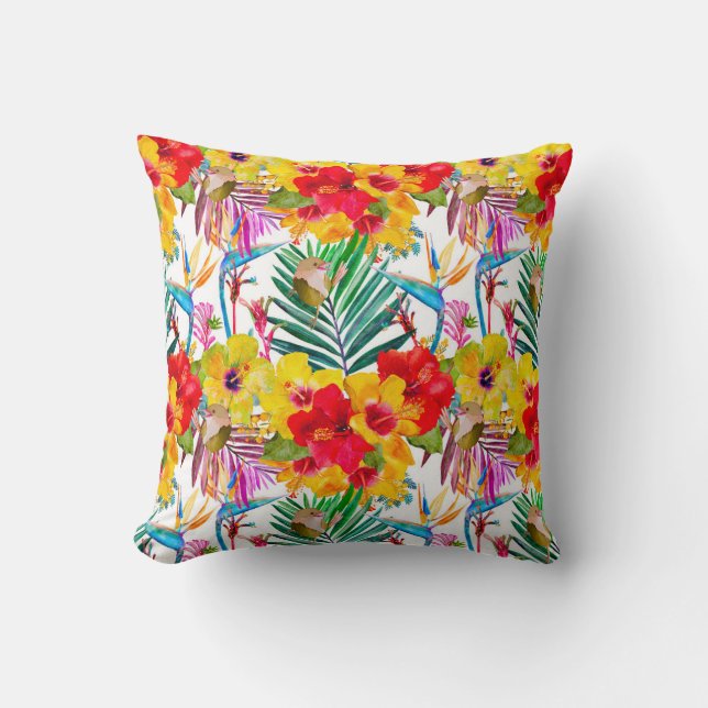 Tropical Hibiscus Summer Pattern Throw Pillow (Front)