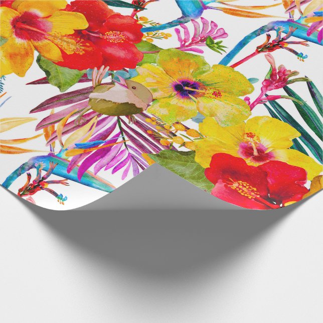 Tropical Hibiscus Summer Pattern Wrapping Paper (Corner)
