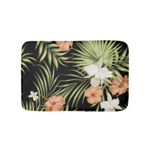 Tropical Hibiscus: Vintage Floral Pattern Bath Mat