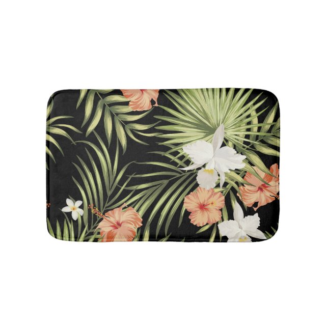 Tropical Hibiscus: Vintage Floral Pattern Bath Mat (Front)