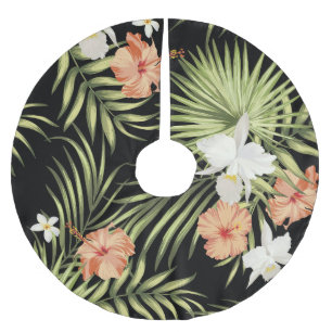 Tropical Hibiscus: Vintage Floral Pattern Brushed Polyester Tree Skirt