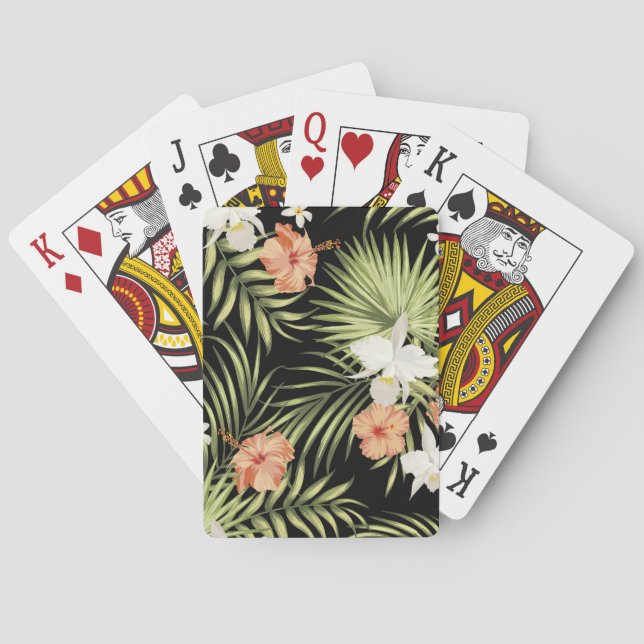 Tropical Hibiscus: Vintage Floral Pattern Playing Cards (Back)