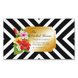 Tropical Hibiscus w/Thick Striped Pattern Magnetic Business Card