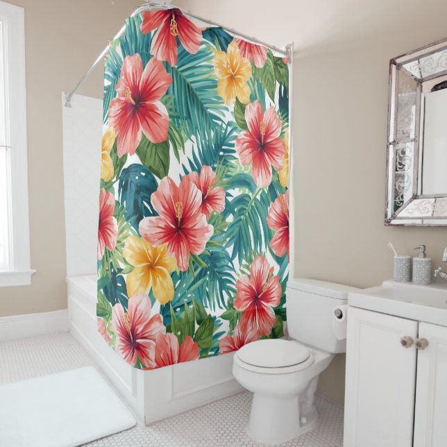 Tropical Hibiscus Watercolor Bright Floral Pattern (In Situ)