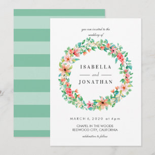 Tropical Hibiscus   Watercolor Full Wreath wedding Invitation