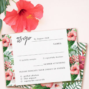 Tropical Hibiscus Watercolor Meal Choice Wedding RSVP Card